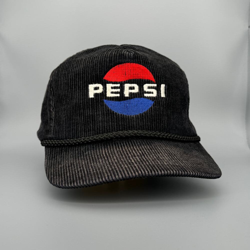 Vintage '80s Pepsi Logo Black Corduroy Zipperback Hat
